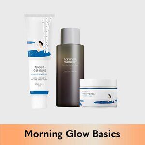 Morning K-Beauty Glow Basics Routine:
Round Lab & Haruharu Skincare Set